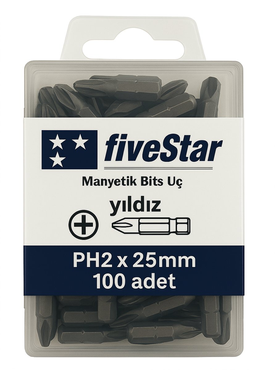 FIVESTAR Manyetik Yıldız Bits Ucu PH2x25 mm – Profesyonel Kısa Vidalama Ucu