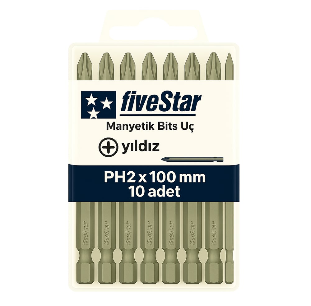 FIVESTAR Manyetik Yıldız Bits Ucu PH2x100 mm – Profesyonel Uzun Vidalama Ucu