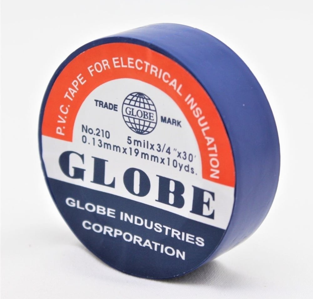 GLOBE 0.13mm x 19mm x 10 Yards İzole Bant Mavi - Profesyonel Elektrik İzolasyon Bandı, Yanmaz Ve Esnek PVC Elektrik Bandı