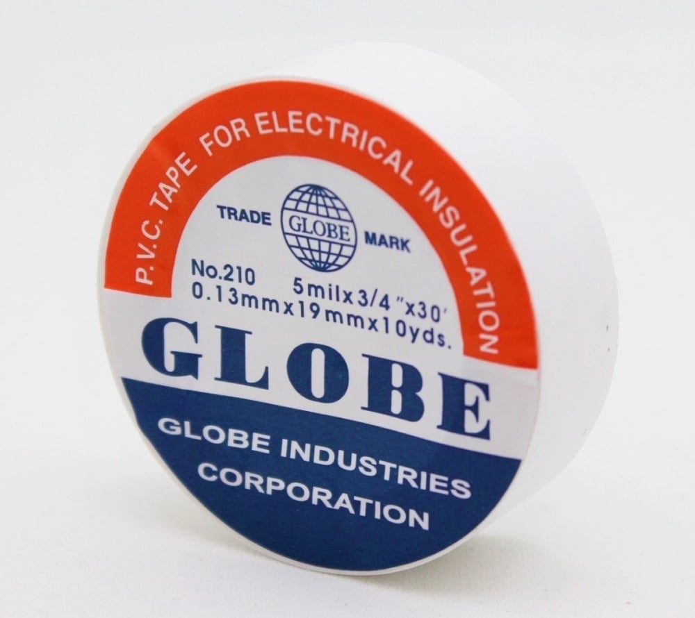 GLOBE 0.13mm x 19mm x 10 Yards İzole Bant Beyaz - Profesyonel Elektrik İzolasyon Bandı, Yanmaz Ve Esnek PVC Elektrik Bandı