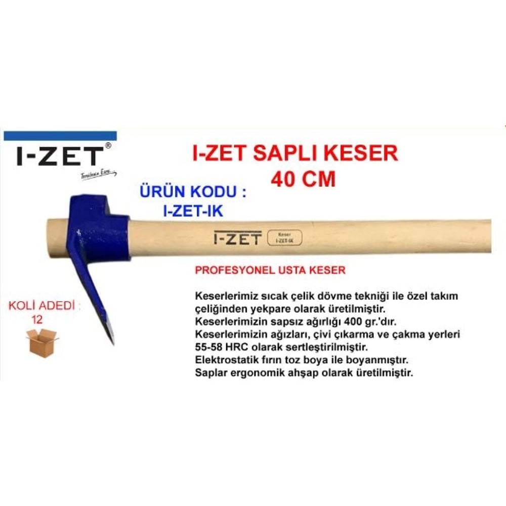 I-ZET Saplı Keser 40 cm - Profesyonel Dövme Çelik Mıknatıslı İnşaat ve Kalıpçı Keseri