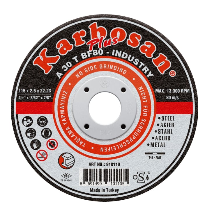 KARBOSAN 115 x 2,5 x 22 mm NK Düz Kesici Disk (Küçük Endüstri) - Profesyonel Metal ve Çelik Kesimi İçin Dayanıklı ve Ekonomik Kesme Taşı