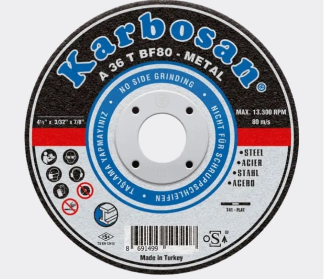 KARBOSAN 115 x 3,0 x 22 mm NK Düz Kesici Taş - Profesyonel Metal ve Çelik Kesimi İçin Dayanıklı ve Yüksek Performanslı Kesme Diski