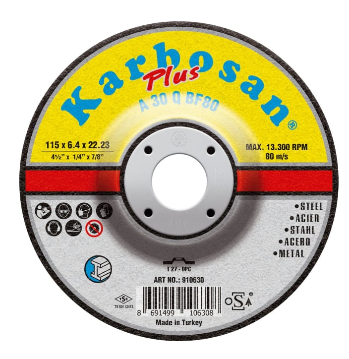 KARBOSAN 115 x 6,4 x 22 mm A30Q Flex Sarı Taşlama Diski - Profesyonel Metal ve Çelik Yüzeyler İçin Yüksek Performanslı Çapak Alma ve Kaynak Temizleme Taşı