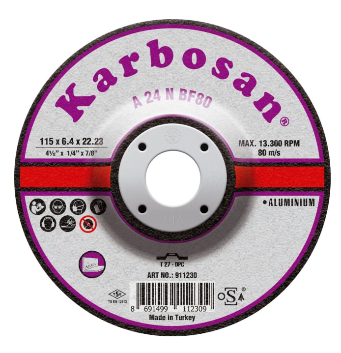 KARBOSAN 115 x 6,4 x 22 mm Alüminyum Flex Taşlama Diski - Alüminyum ve Yumuşak Metaller İçin Sıvanma Yapmayan Profesyonel Çapak Alma ve Taşlama Taşı