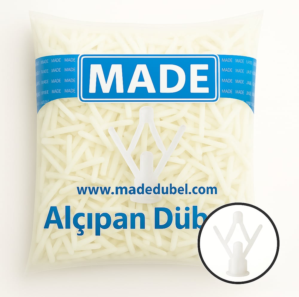 MADE Alçıpan Dübeli Kanatlı No.3mm 250 'li Paket - Profesyonel Boşluklu Duvar Sabitleme Dübeli, Yüksek Tutunma Mukavemetli Şantiye Tipi Plastik Alçıpan Dübeli