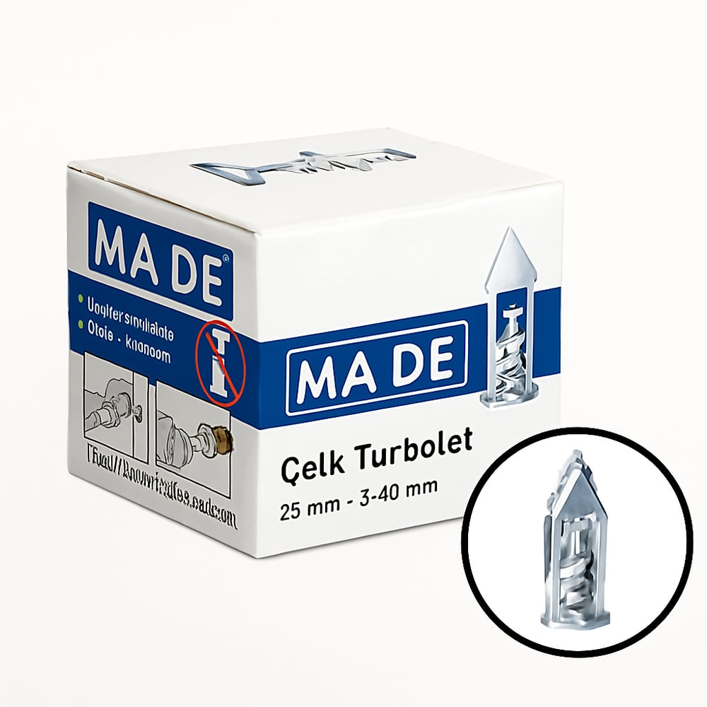 MADE Çelik Turbolet Dübeli 28 mm 100'lü Paket - Profesyonel Metal Alçıpan ve Gazbeton Dübeli, Yüksek Çekme Mukavemetli Şantiye Tipi Yangına Dayanıklı Çelik Dübel