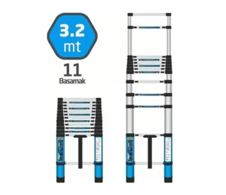 MASTER 504332 Paslanmaz Çelik Teleskopik Merdiven 320 cm 11 Basamak – Profesyonel Uzayan Merdiven