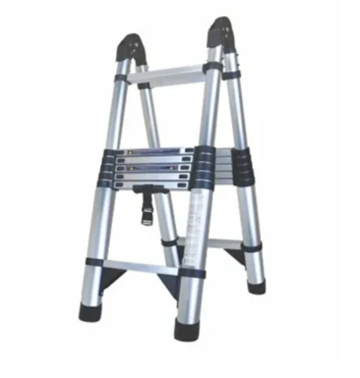 MASTER 504335 A Tipi Paslanmaz Çelik Teleskopik Merdiven 440 cm 7+7 Basamak – Profesyonel Katlanır Merdiven