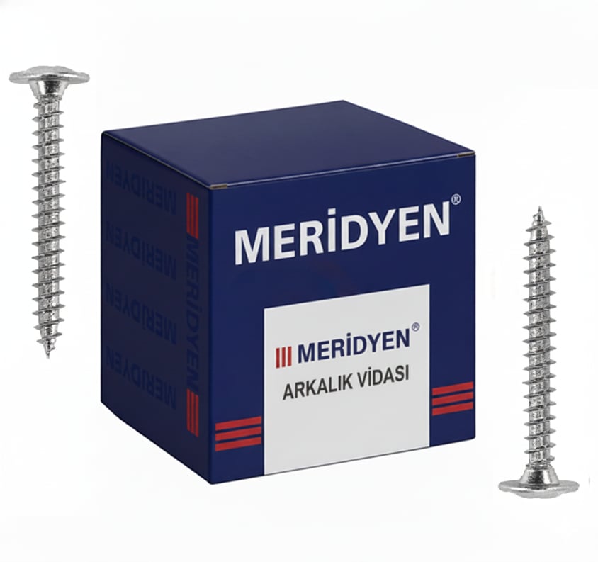 MERİDYEN Galvanizli Arkalık Vidası 3.5x25 mm 1000'li Paket - Profesyonel Çinko Kaplı Pul Başlı Sunta Vidası, Yüksek Sıkma Mukavemetli Şantiye Tipi İnce Diş Arkalık Vidası