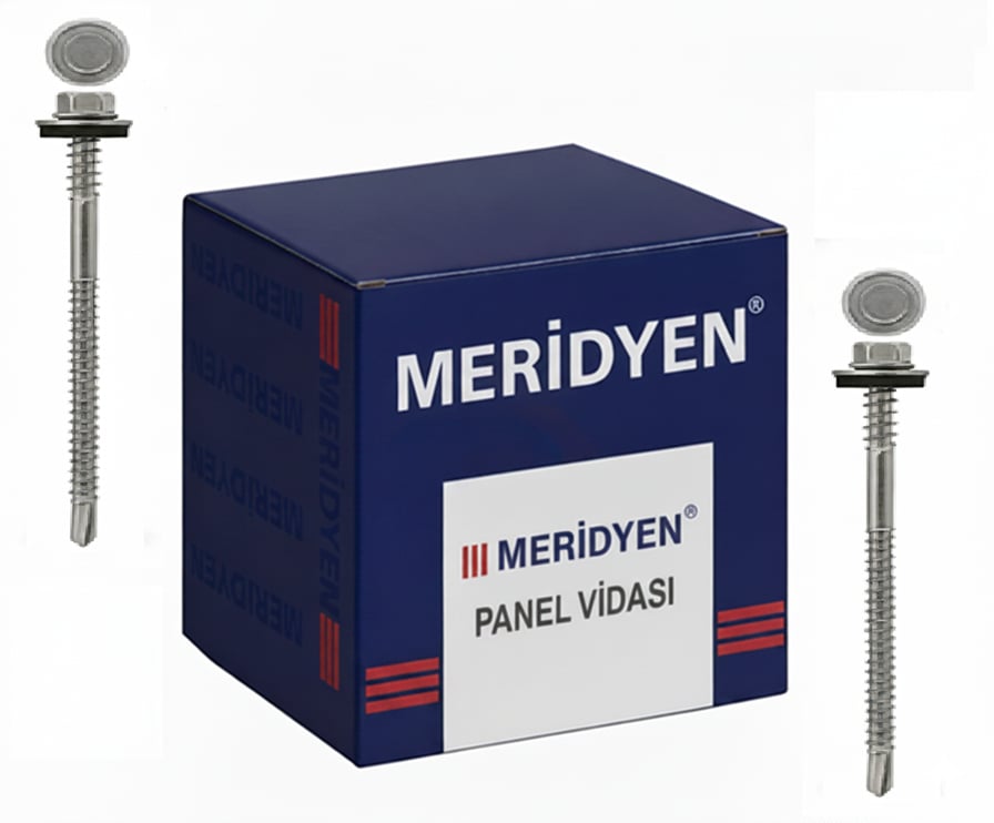 MERİDYEN Panel Vidası 5.5x75 mm 6 mm Delme Kapasiteli 200lü Paket - Profesyonel EPDM Contalı Sandviç Panel Vidası, Standart Çelik Tipi Matkap Uçlu Çatı Vidası