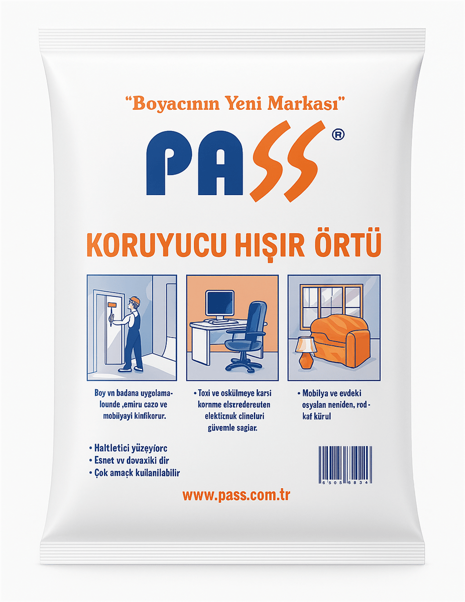 PASS Naylon Hışır Koruyucu Örtü 20 m² - Profesyonel Kalın Şantiye, Boya, Badana ve İnşaat Malzemesi Koruma Naylonu