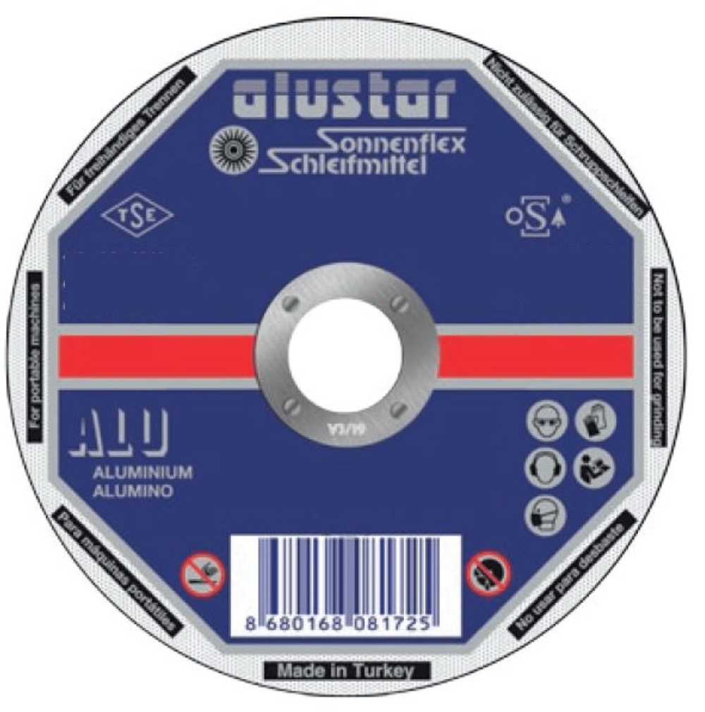 SONNENFLEX Alustar 115 x 2,5 x 22 mm Düz Alüminyum Kesici Disk (A 36 R BF ALU) - Profesyonel Kalın Tip Alüminyum ve Yumuşak Metal Kesme Taşı