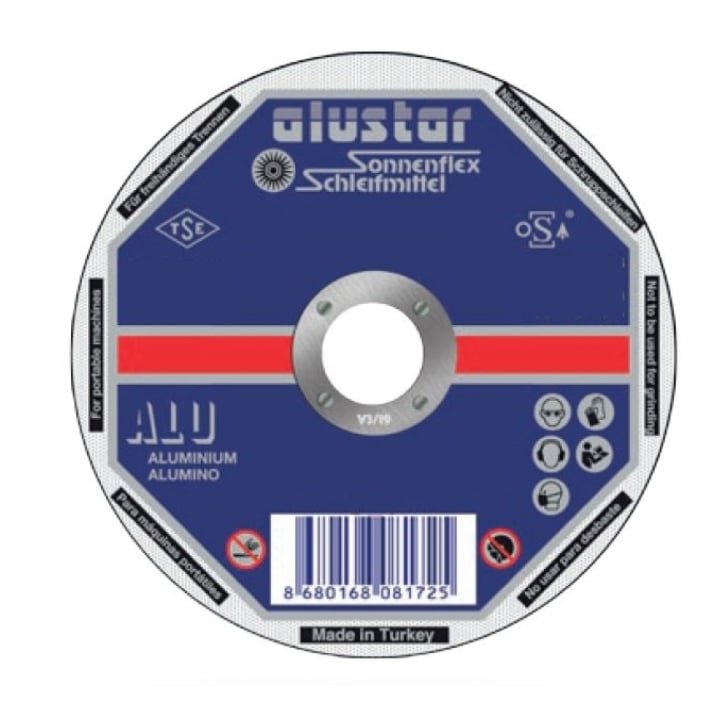 SONNENFLEX ALUSTAR 125 x 2,5 x 22 mm Bombeli Kesici Disk (A 36 R BF ALU) - Alüminyum ve Yumuşak Metaller İçin Sıvanma Yapmayan Ağır Hizmet Kesme Taşı