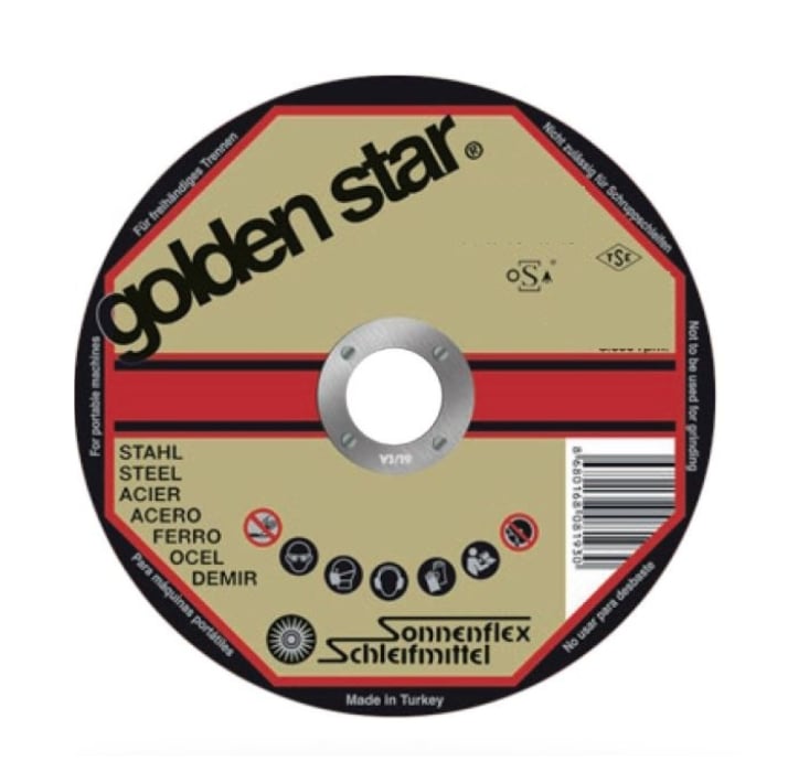 SONNENFLEX GOLDENSTAR 125 x 2,5 x 22 mm Bombeli Kesici Disk (AS 36 T6 BF) - Ağır Hizmet Tipi Metal ve Çelik Kesim İçin Ekstra Dayanıklı Kesme Taşı