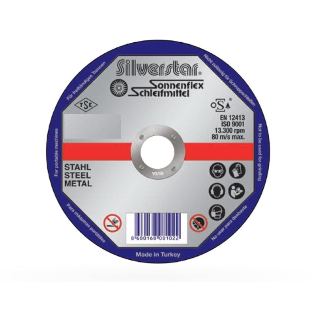 SONNENFLEX Silverstar 115 x 2,5 x 22 mm NK Bombeli Metal Kesici Disk (A 36 RBF) - Profesyonel Çelik ve Demir Kesme Taşı, Ağır Hizmet Tipi