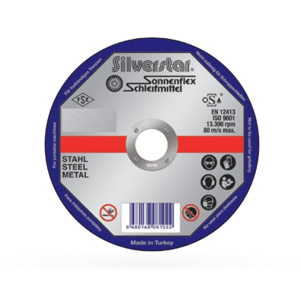 SONNENFLEX Silverstar 115 x 2,5 x 22 mm NK Düz Metal Kesici Disk (A 36 R BF) - Profesyonel Çelik ve Demir Kesme Taşı, Genel Amaçlı Ağır Hizmet Tipi