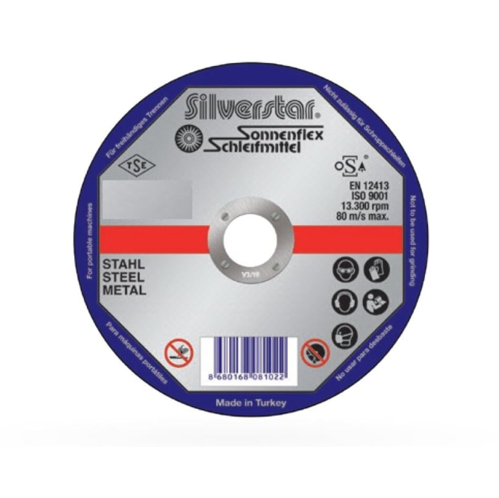 SONNENFLEX SILVERSTAR 125 x 2,5 x 22 mm NK Düz Kesici Disk (AS 36 R BF) - Genel Metal ve Çelik Yüzeyler İçin Çok Amaçlı Profesyonel Kesme Taşı