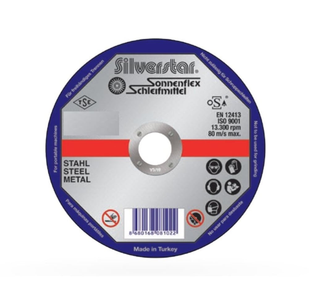 SONNENFLEX SILVERSTAR 125 x 2,5 x 22 mm NK Bombeli Kesici Disk - Genel Metal ve Çelik Yüzeyler İçin Çok Amaçlı Profesyonel Kesme Taşı