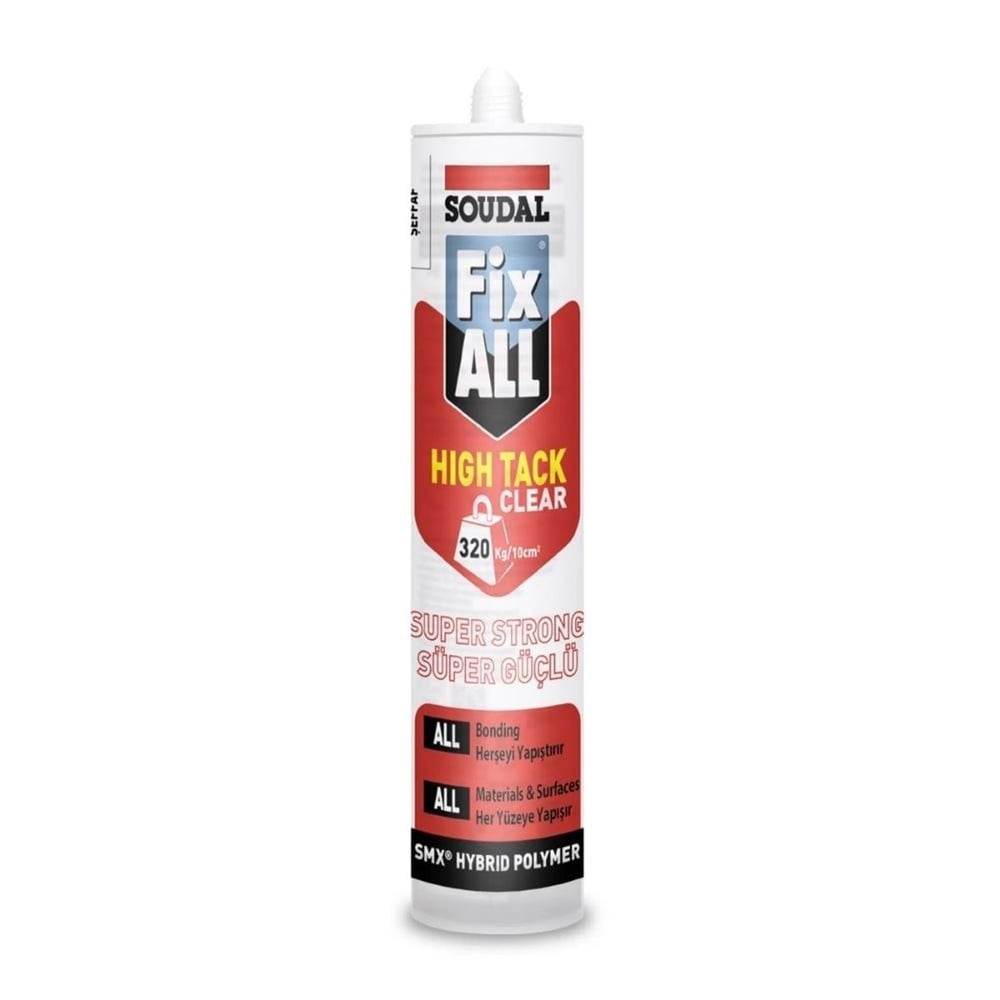SOUDAL FIX ALL High Tack Şeffaf 290 ml - Profesyonel İlk Tutunması Yüksek Görünmez Ağır Yük Hibrit Yapıştırıcısı