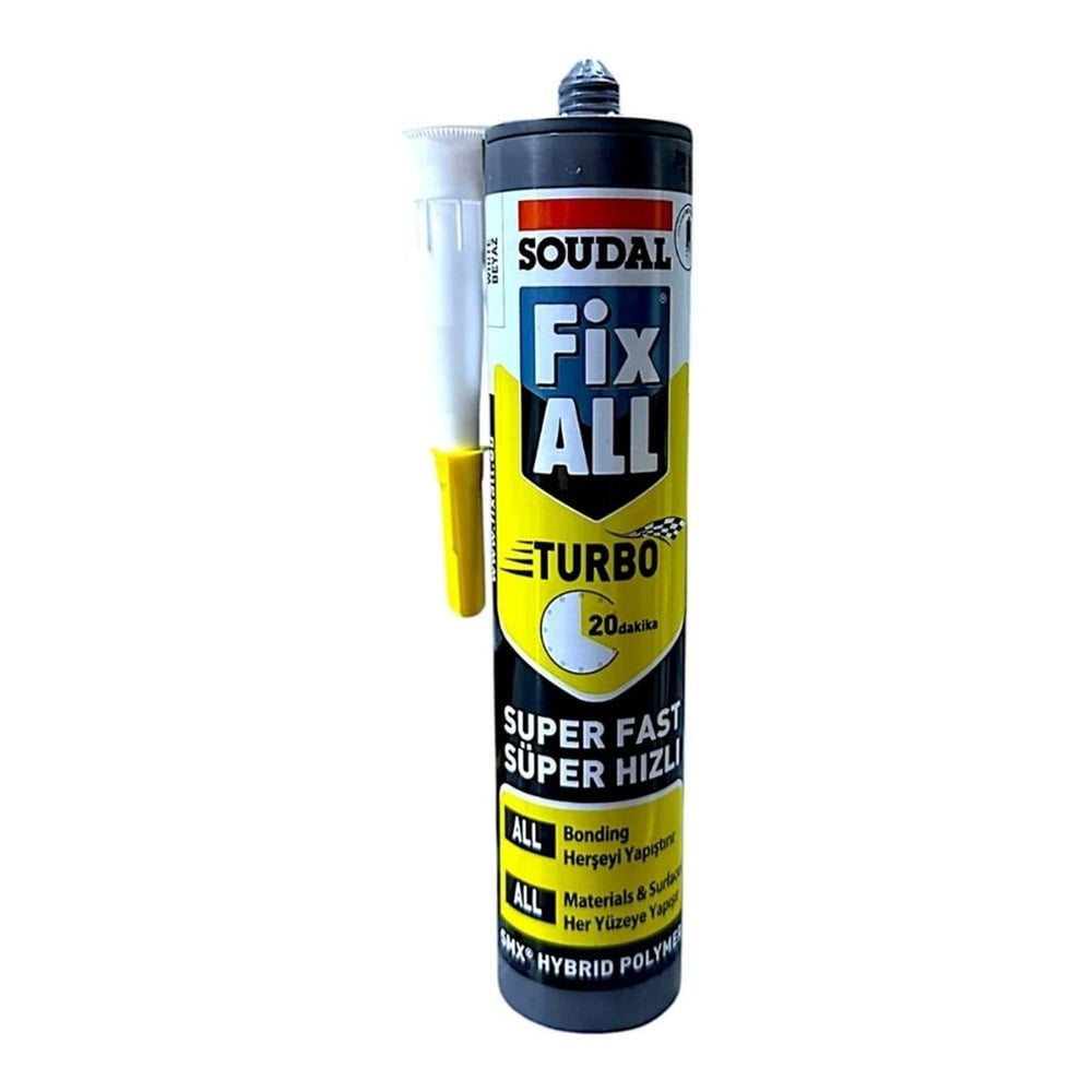 SOUDAL FIX ALL High Turbo Beyaz 290 ml - Profesyonel 20 Dakikada Hızlı Kürleşen Ağır Yük Montaj Hibrit Yapıştırıcısı
