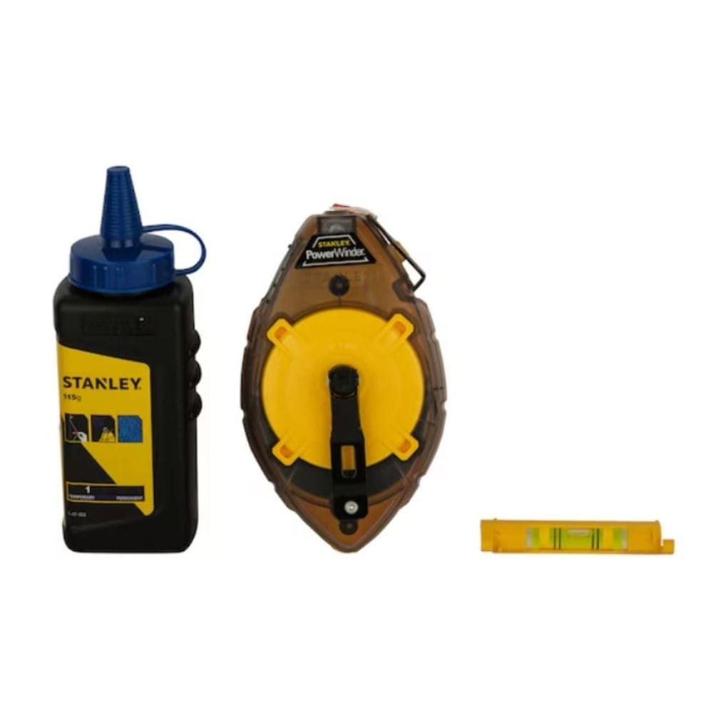 STANLEY 0-47-465 Metal Çizim İpi Seti 3 Parça - Profesyonel Alüminyum Gövde Çırpı İpi, Toz Boya ve Şakul Seti