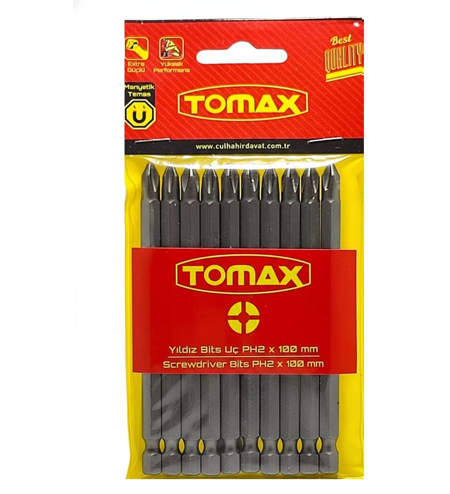 TOMAX PH2x100 mm Yıldız Bits Uç – Profesyonel Uzun Phillips Vidalama Ucu