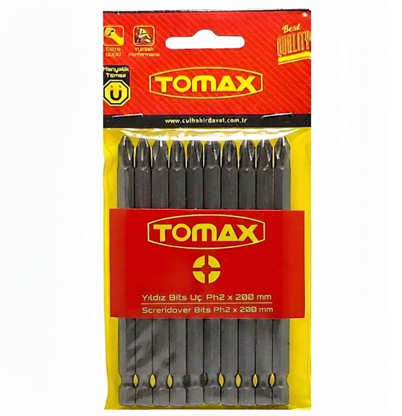TOMAX PH2x200 mm Yıldız Bits Uç – Profesyonel Ekstra Uzun Phillips Vidalama Ucu