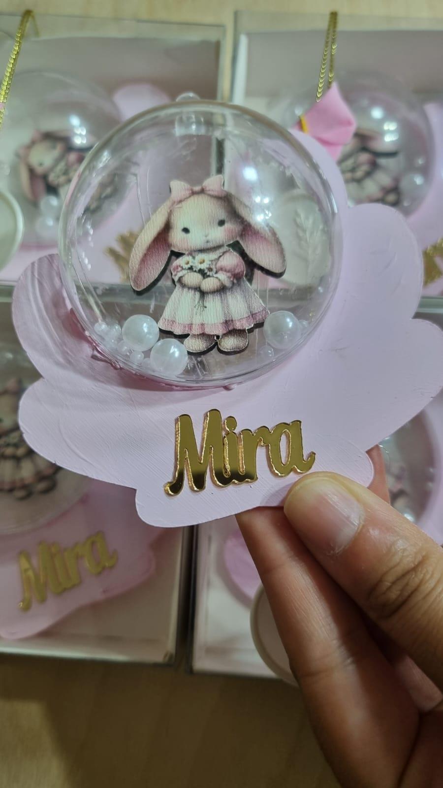 Pembe Tavşan Figürlü Magnet Midye Küre