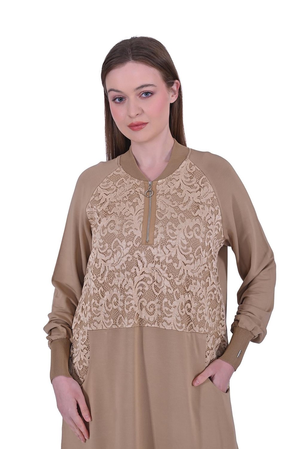 Dantel Eşortman Elbise CAMEL