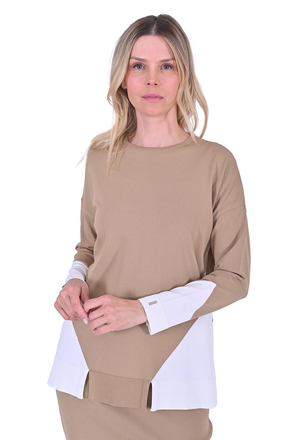 Gometrik Triko Tunik CAMEL