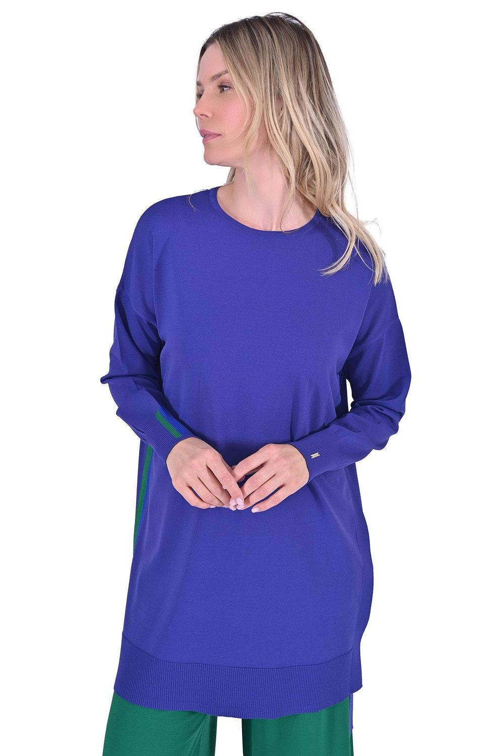 Oversize Renk Detaylı Triko Tunik MORCİVERT