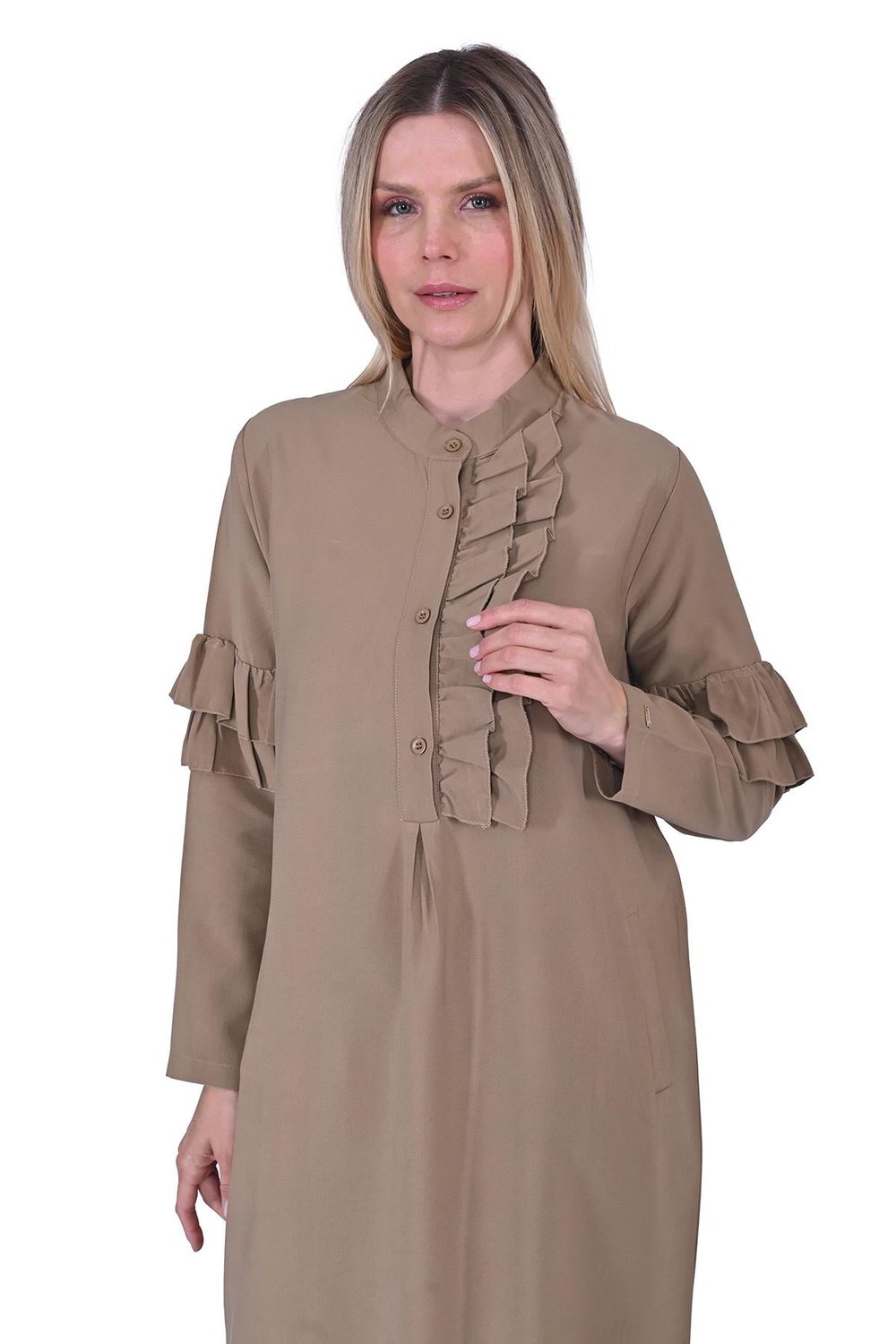 Patlı Fırfır Elbise CAMEL