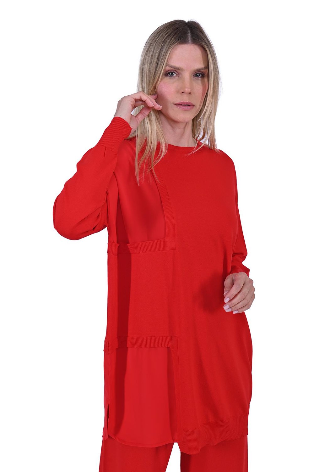 Pencere Triko Tunik KIRMIZI