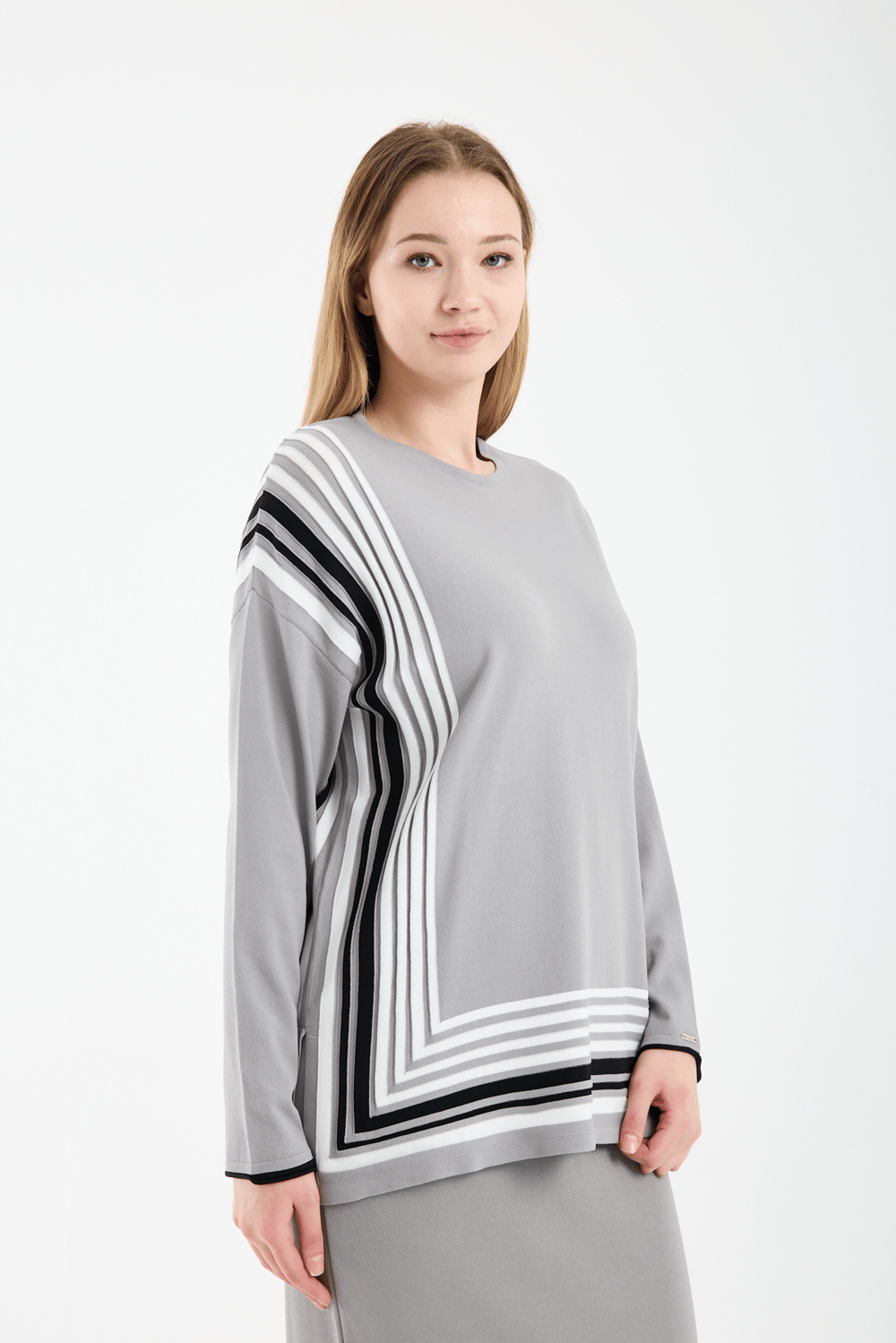 Şerit Triko Tunik GRİ