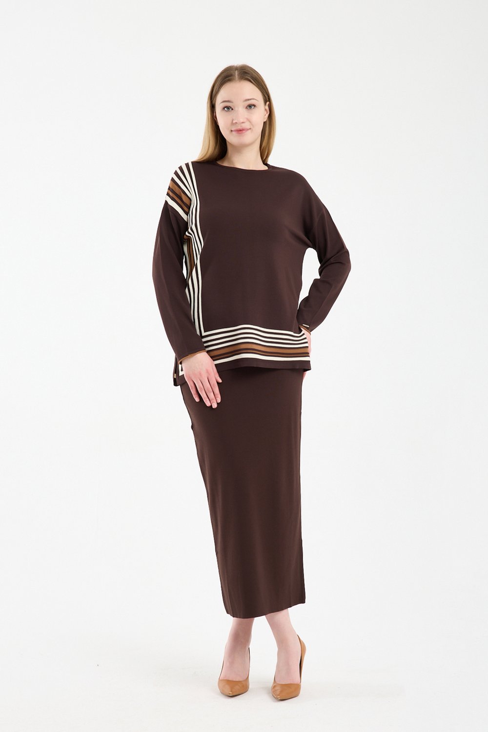 Şerit Triko Tunik KAHVE