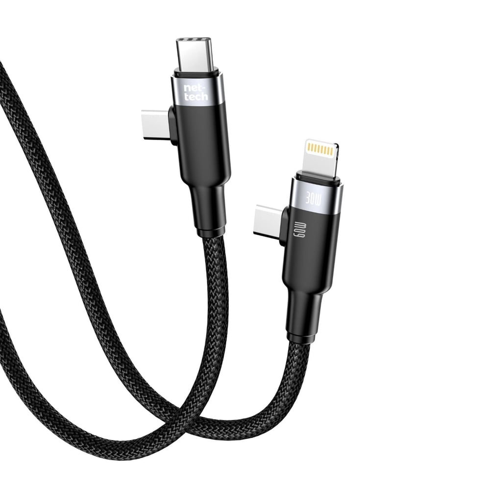 Nettech NT-DC45 60W+30W Plastik 100 Cm Type-C To Type-C+Lightning Şarj ve Data Kablosu NT-108316