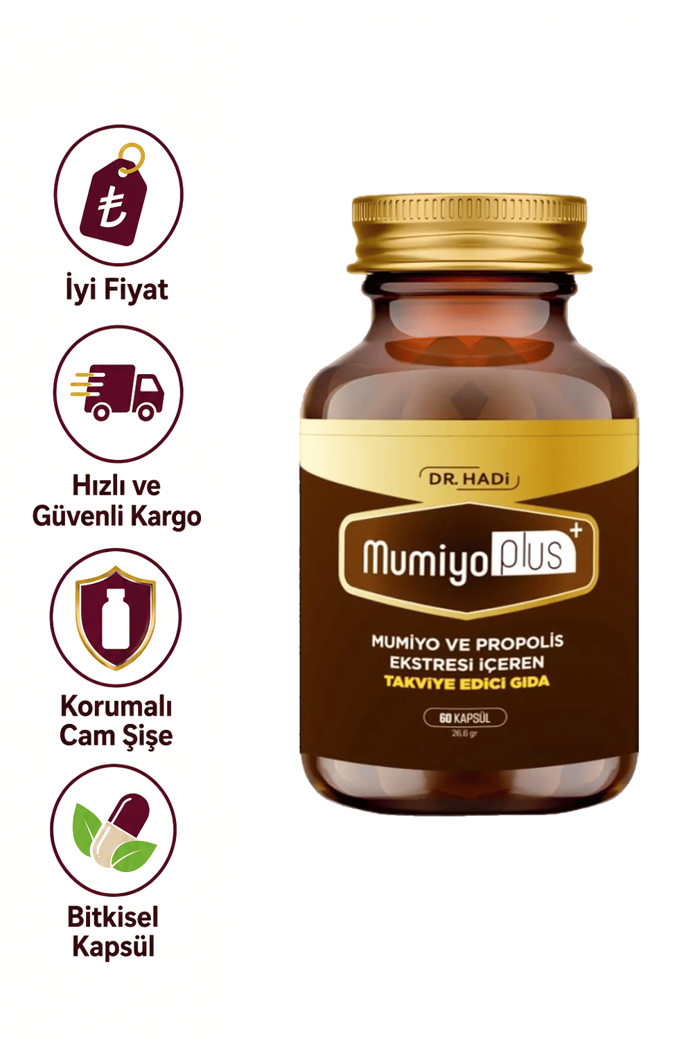 MumiyoPlus (Shilajit) 60 Kapsül Mumiyo ve Propolis içeren pratik günlük destek  