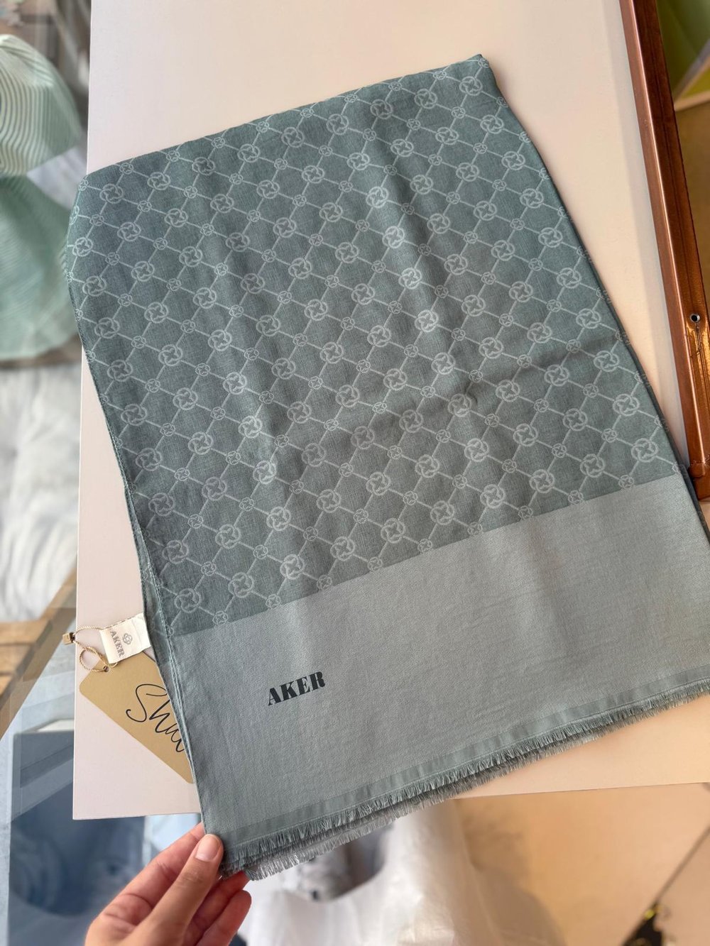 Aker Elegance Monogram Şal Mint Yeşili