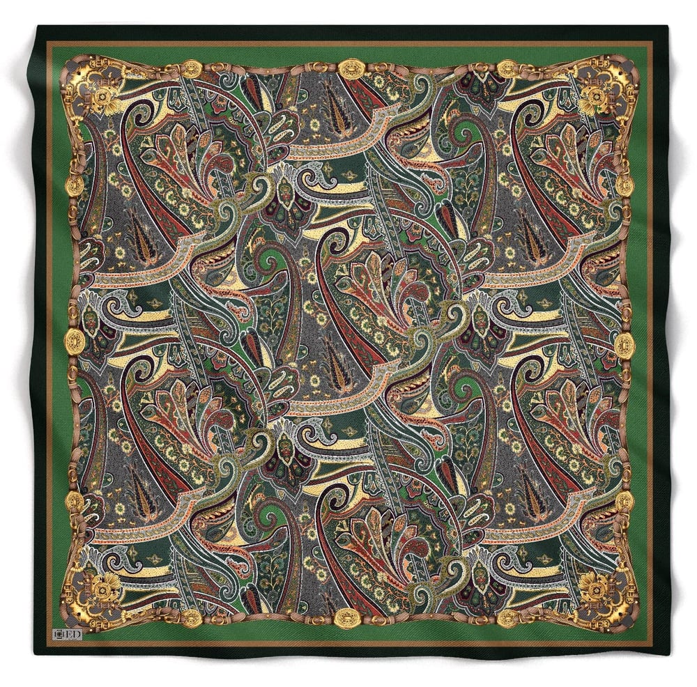 ED Scarf Viskon Floş Eşarp Yeşil-Gold