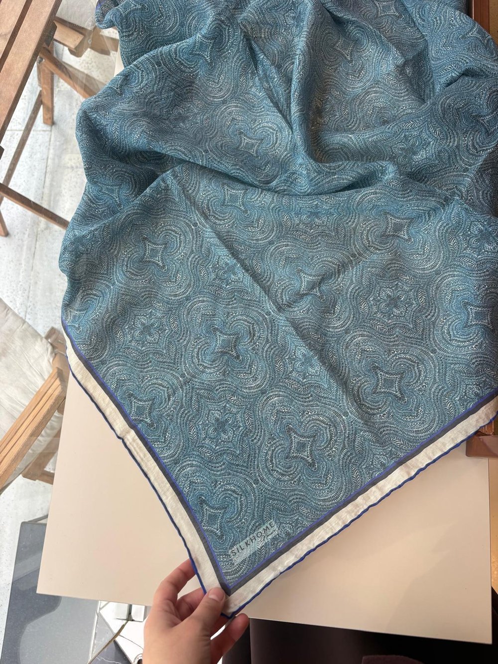 Silk Home Monare Tencel Eşarp Beyaz-İndigo