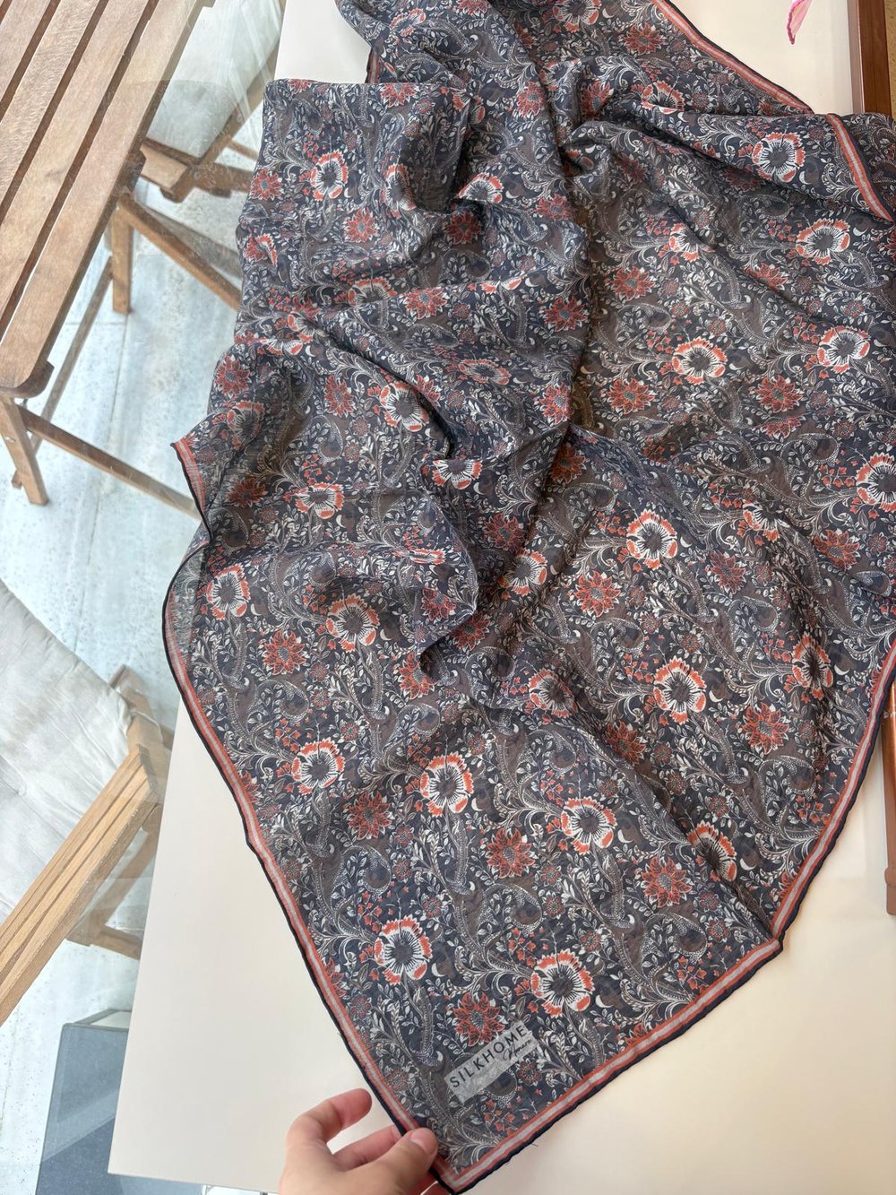 Silk Home Monare Tencel Eşarp Lacivert-Turuncu