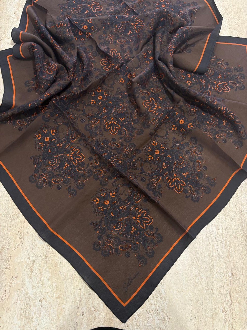 Silk Home Velora Eşarp Acı Kahve-Turuncu