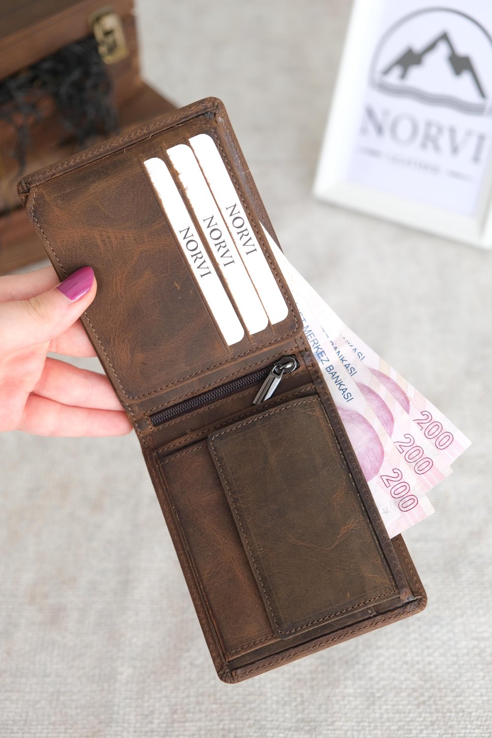 Bozuk Para Gözlü Hakiki Deri Cüzdan Acı Kahverengi 1032