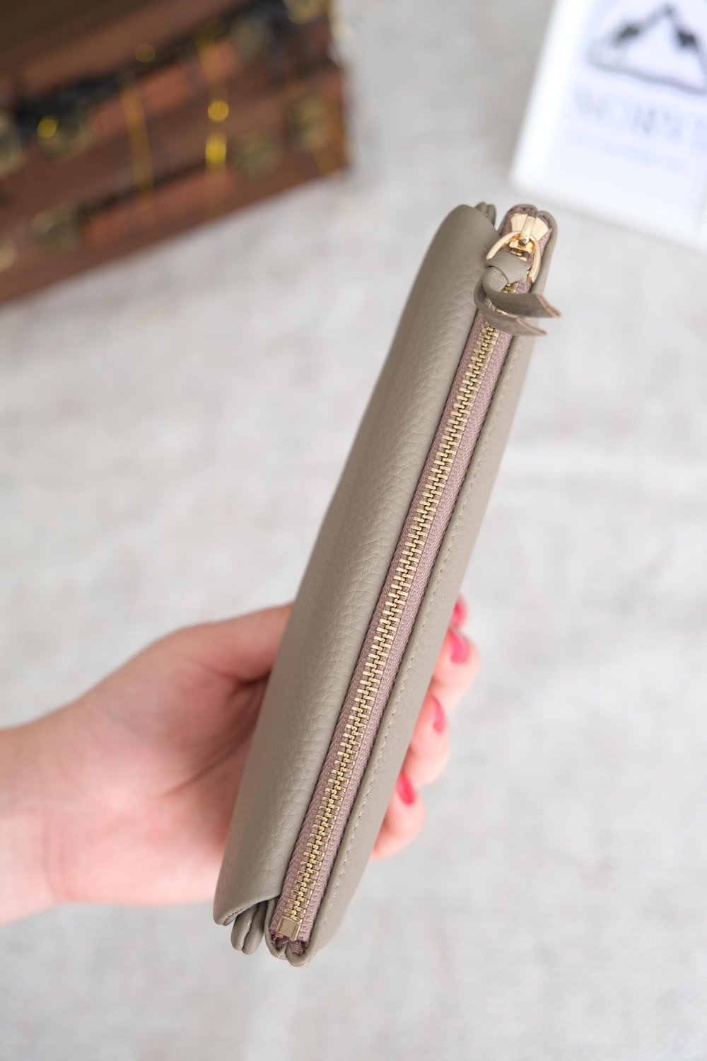 Telefon Bölmeli Hakiki Deri Kadın Cüzdan Gri 1055