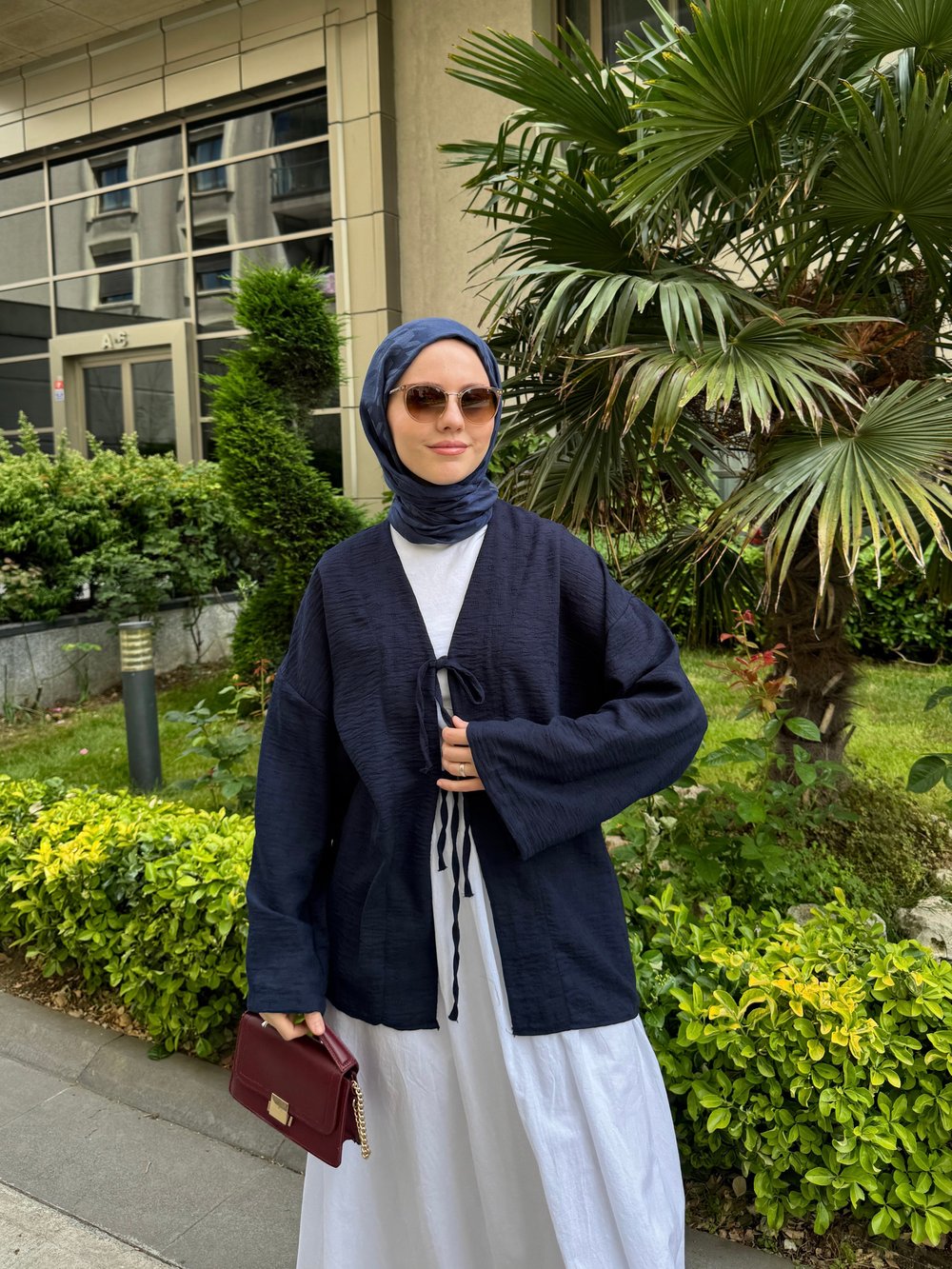 BAĞLAMALI KETEN KİMONO LACİVERT