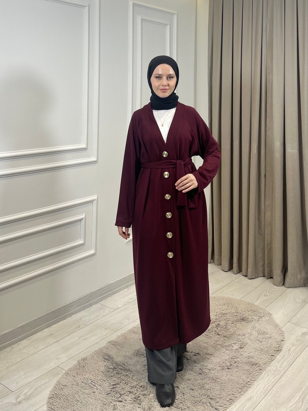 DÜĞMELİ ABAYA BORDO