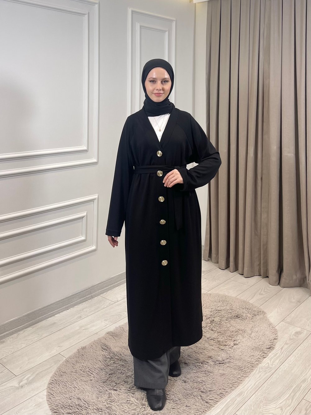 DÜĞMELİ ABAYA SİYAH