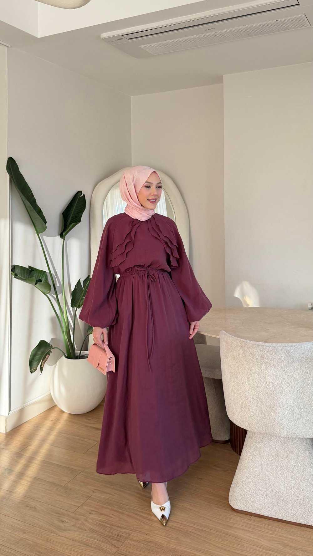 VELOURA ELBİSE BORDO