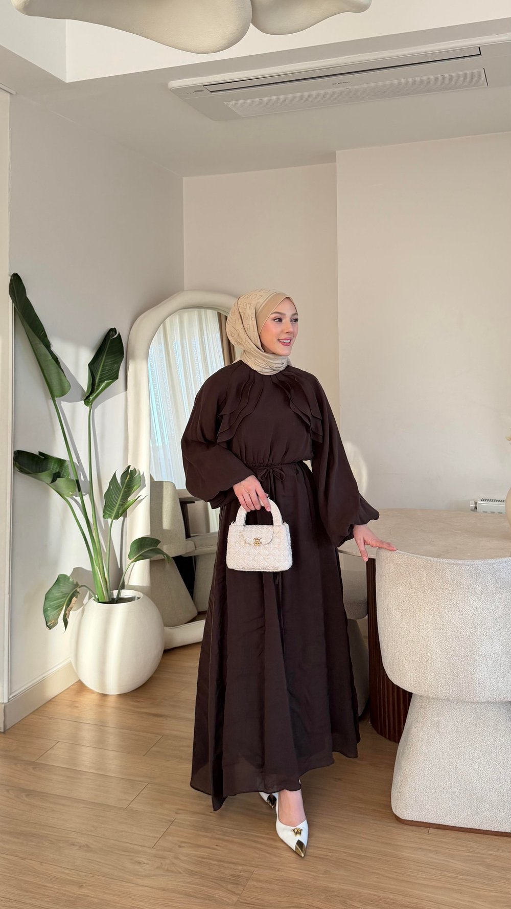 VELOURA ELBİSE KAHVERENGİ